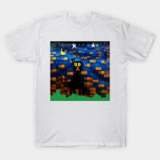 Pixel Night Cat Design on White Background T-Shirt